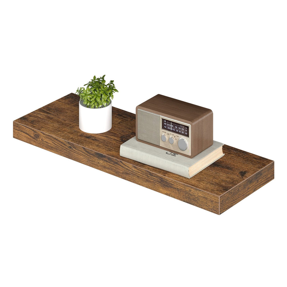Floating Shelf – MDF – Rustic Brown – Wall Mounted Storage for Photos and Decorations
