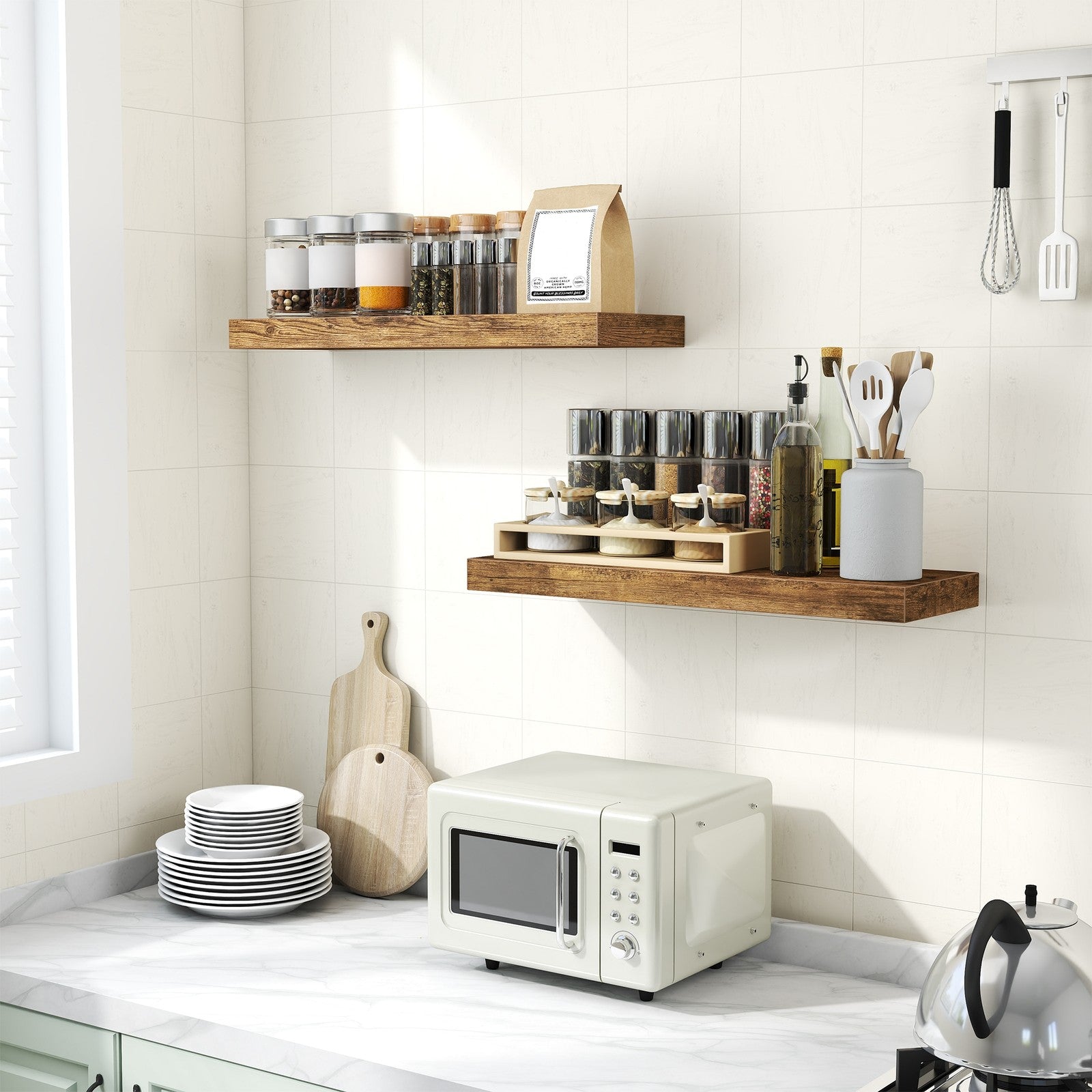 Floating Shelf – MDF – Rustic Brown – Wall Mounted Storage for Photos and Decorations