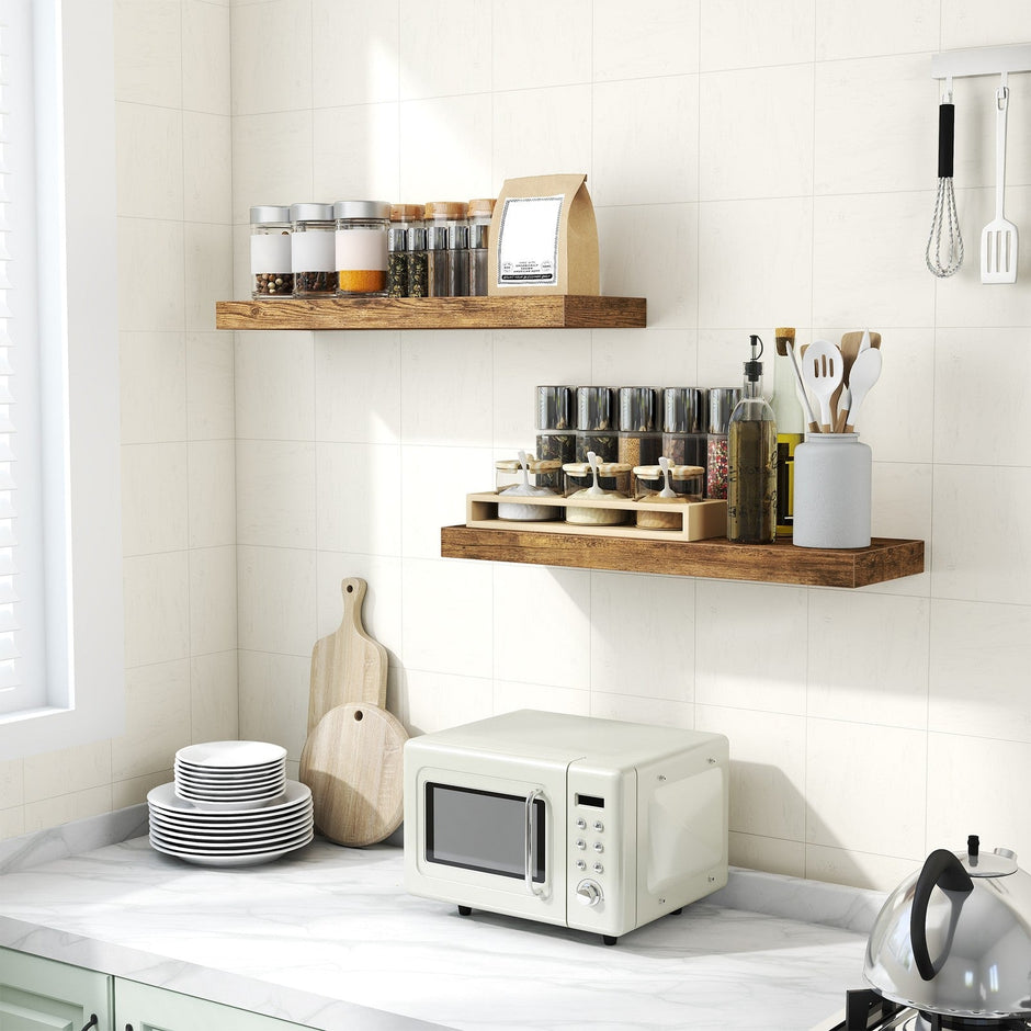 Floating Shelf – MDF – Rustic Brown – Wall Mounted Storage for Photos and Decorations
