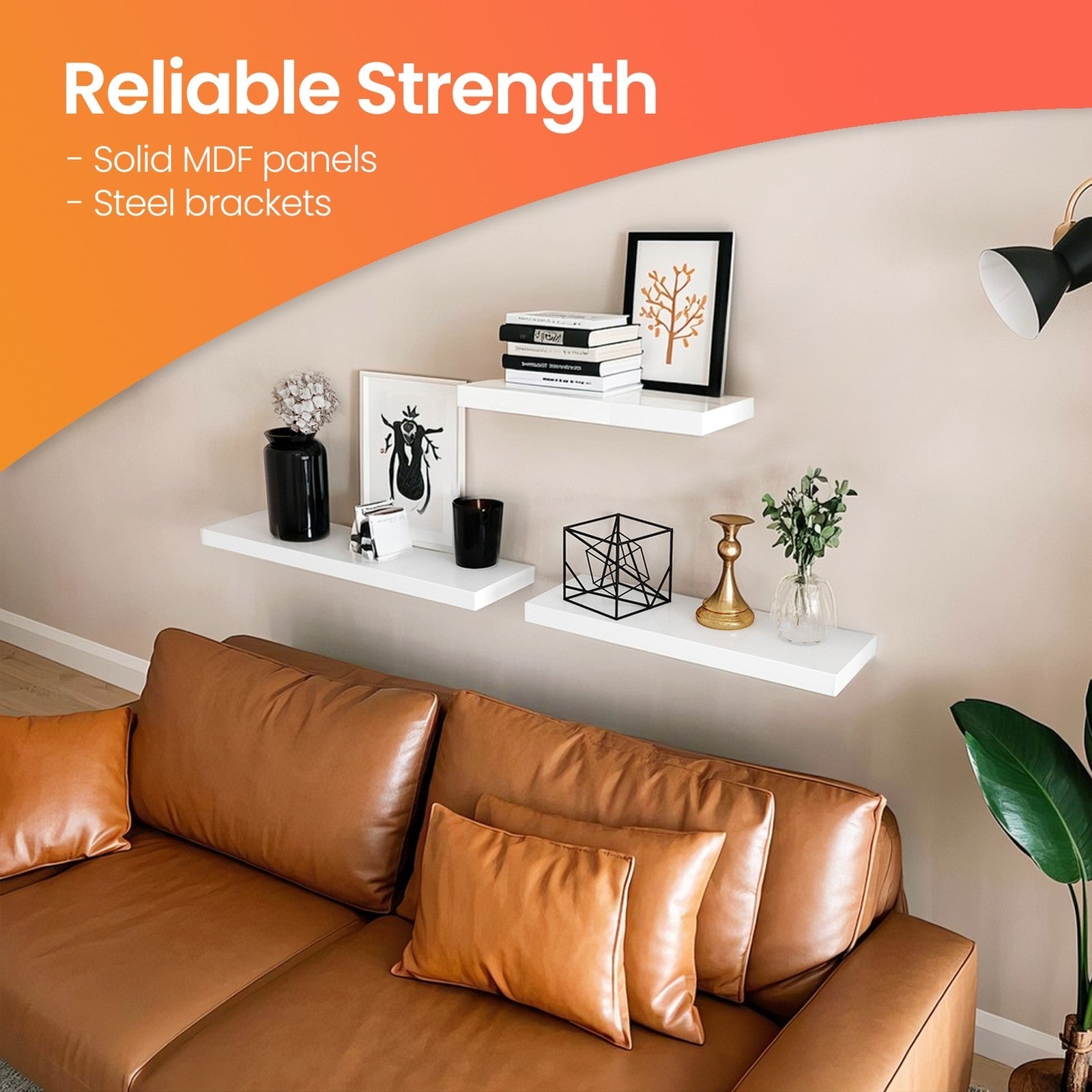 Floating Shelf – MDF – Rustic Brown – Wall Mounted Storage for Photos and Decorations