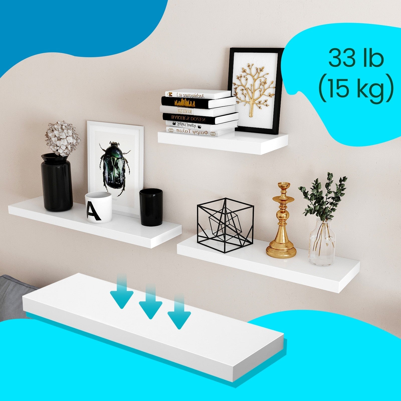 Floating Shelf – MDF – Rustic Brown – Wall Mounted Storage for Photos and Decorations