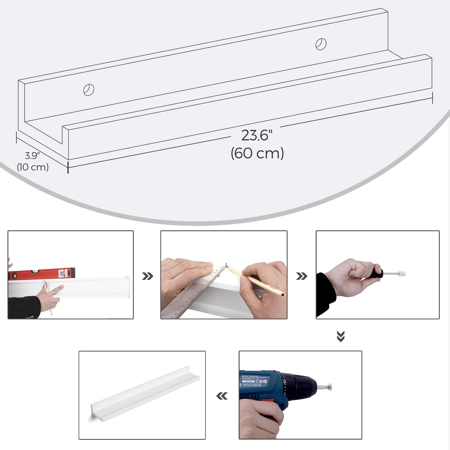 Set of 2 Floating Wall Shelves – MDF – White – High-Gloss Finish, Easy to Assemble