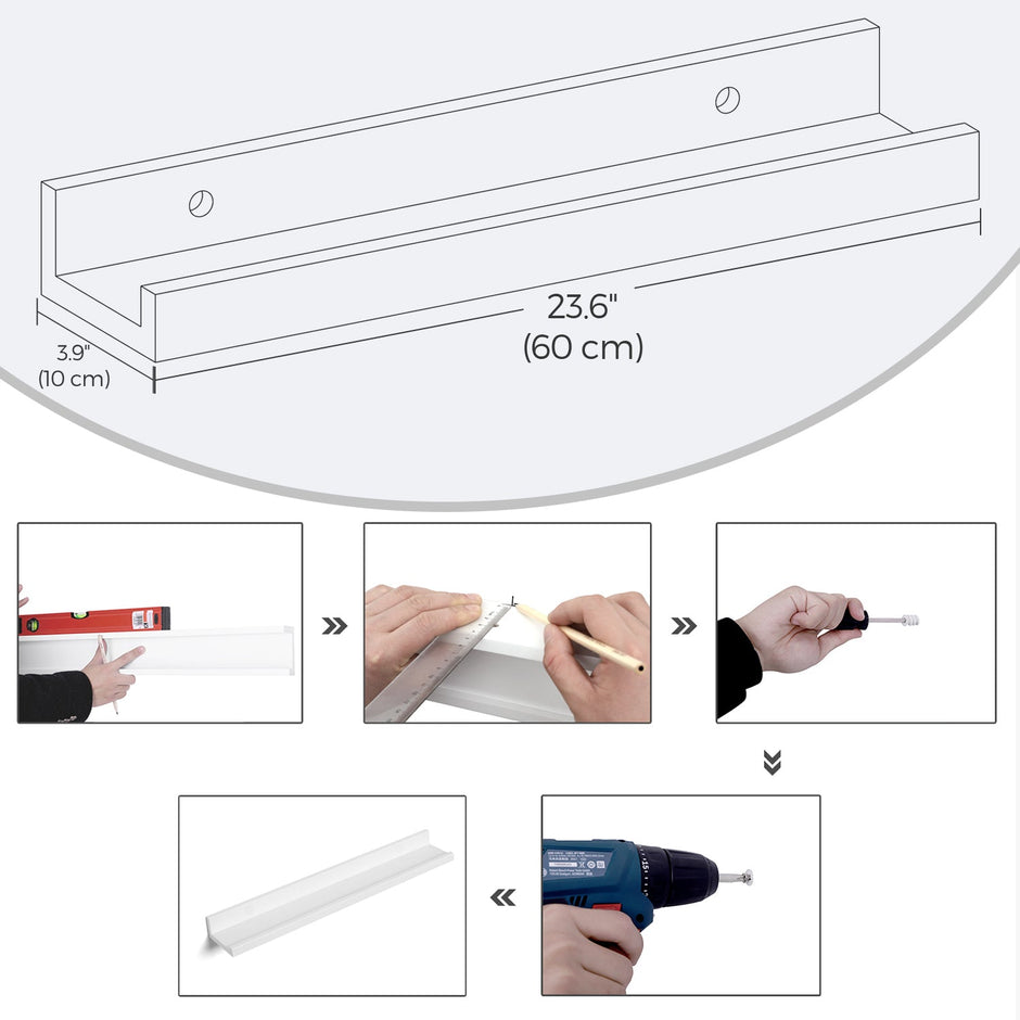 Set of 2 Floating Wall Shelves – MDF – White – High-Gloss Finish, Easy to Assemble