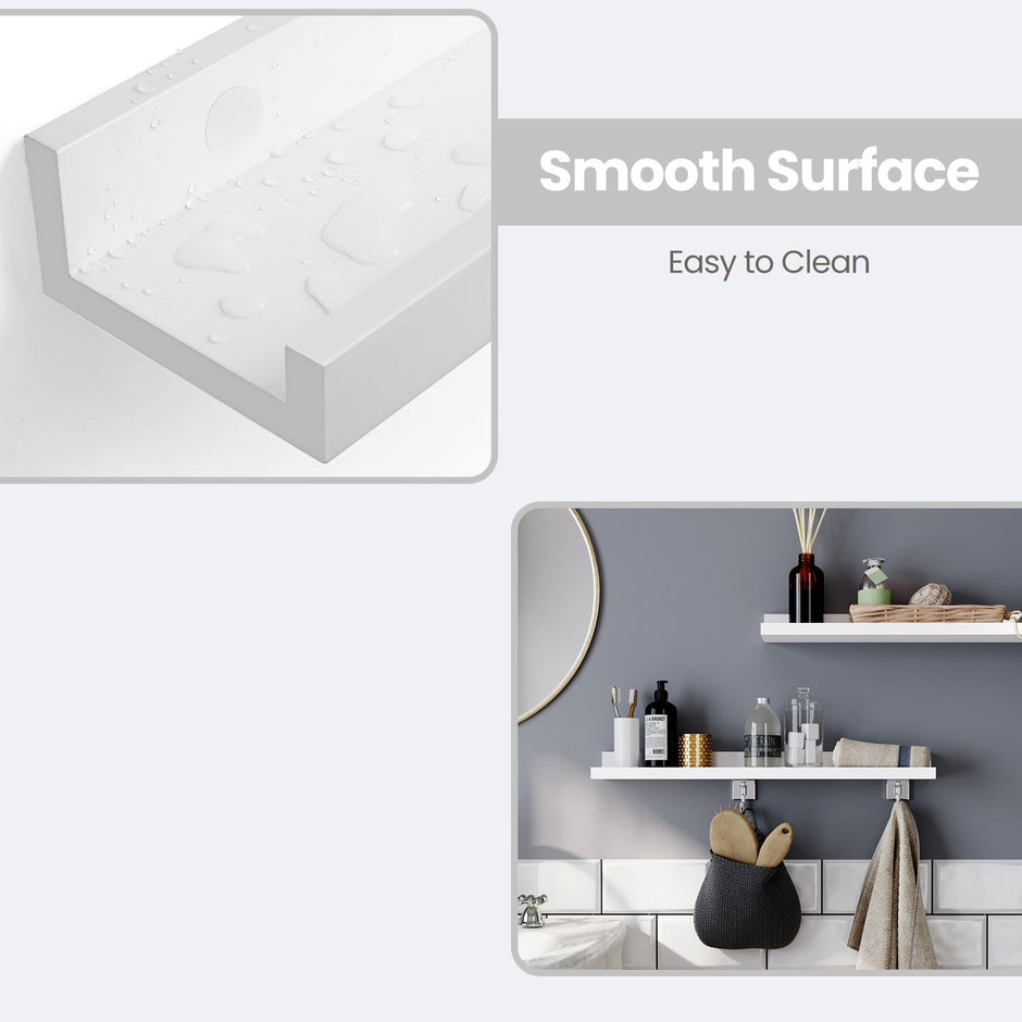 Set of 2 Floating Wall Shelves – MDF – White – High-Gloss Finish, Easy to Assemble