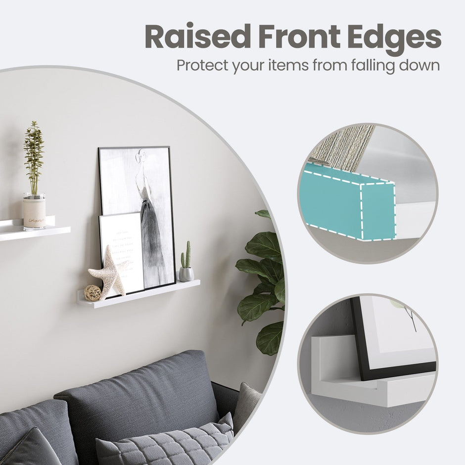 Set of 2 Floating Wall Shelves – MDF – White – High-Gloss Finish, Easy to Assemble