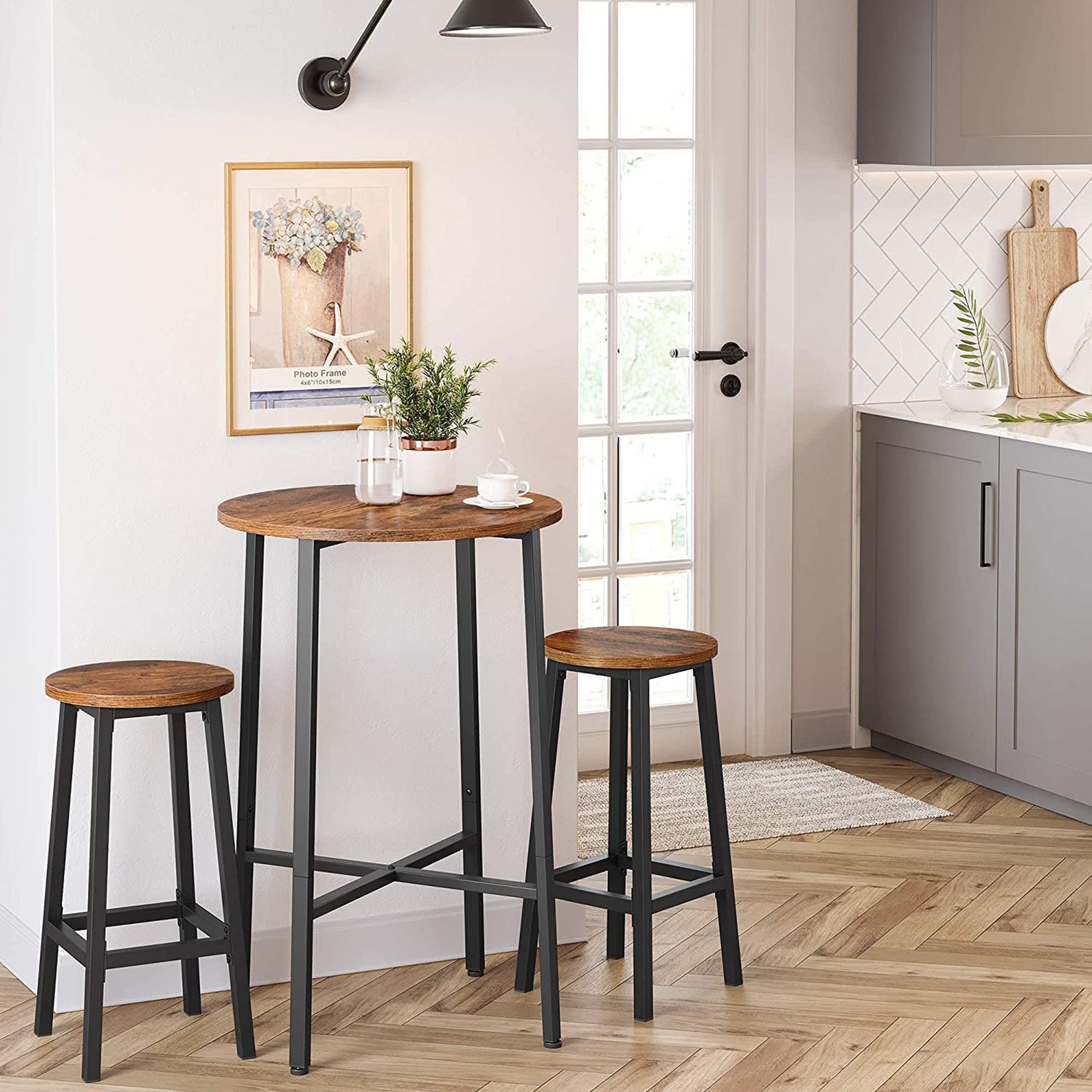 Bar Stools – Metal – Ebony Black and Classic Black – Set of 2 with Footrest and Easy Assembly