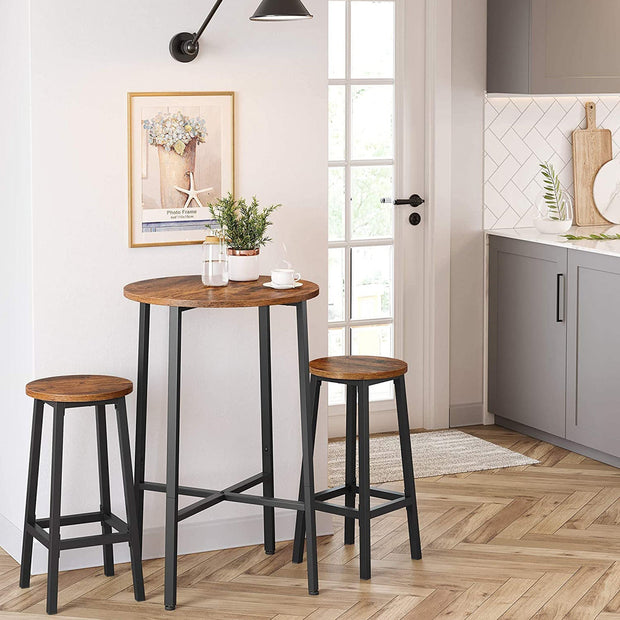 Bar Stools – Metal – Ebony Black and Classic Black – Set of 2 with Footrest and Easy Assembly