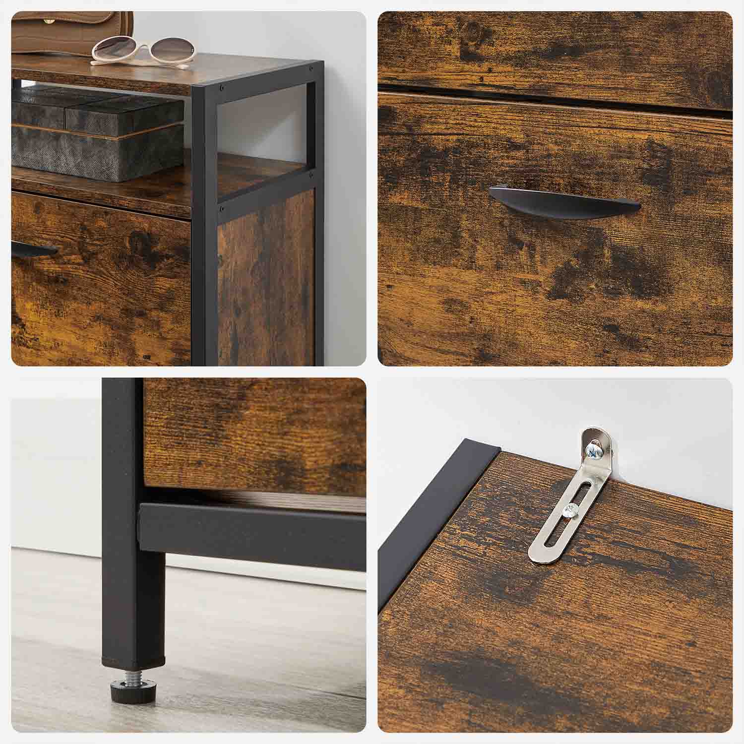 Shoe Cabinet – Engineered Wood – Rustic Brown and Black – 3 Flip Doors, Open Compartment for 15-18 Pairs