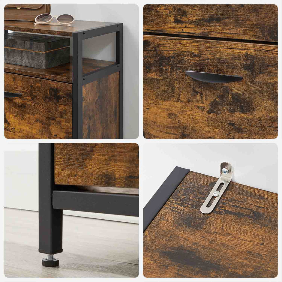 Shoe Cabinet – Engineered Wood – Rustic Brown and Black – 3 Flip Doors, Open Compartment for 15-18 Pairs