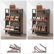 Shoe Cabinet – Engineered Wood – Rustic Brown and Black – 3 Flip Doors, Open Compartment for 15-18 Pairs