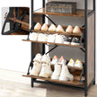 Shoe Cabinet – Engineered Wood – Rustic Brown and Black – 3 Flip Doors, Open Compartment for 15-18 Pairs