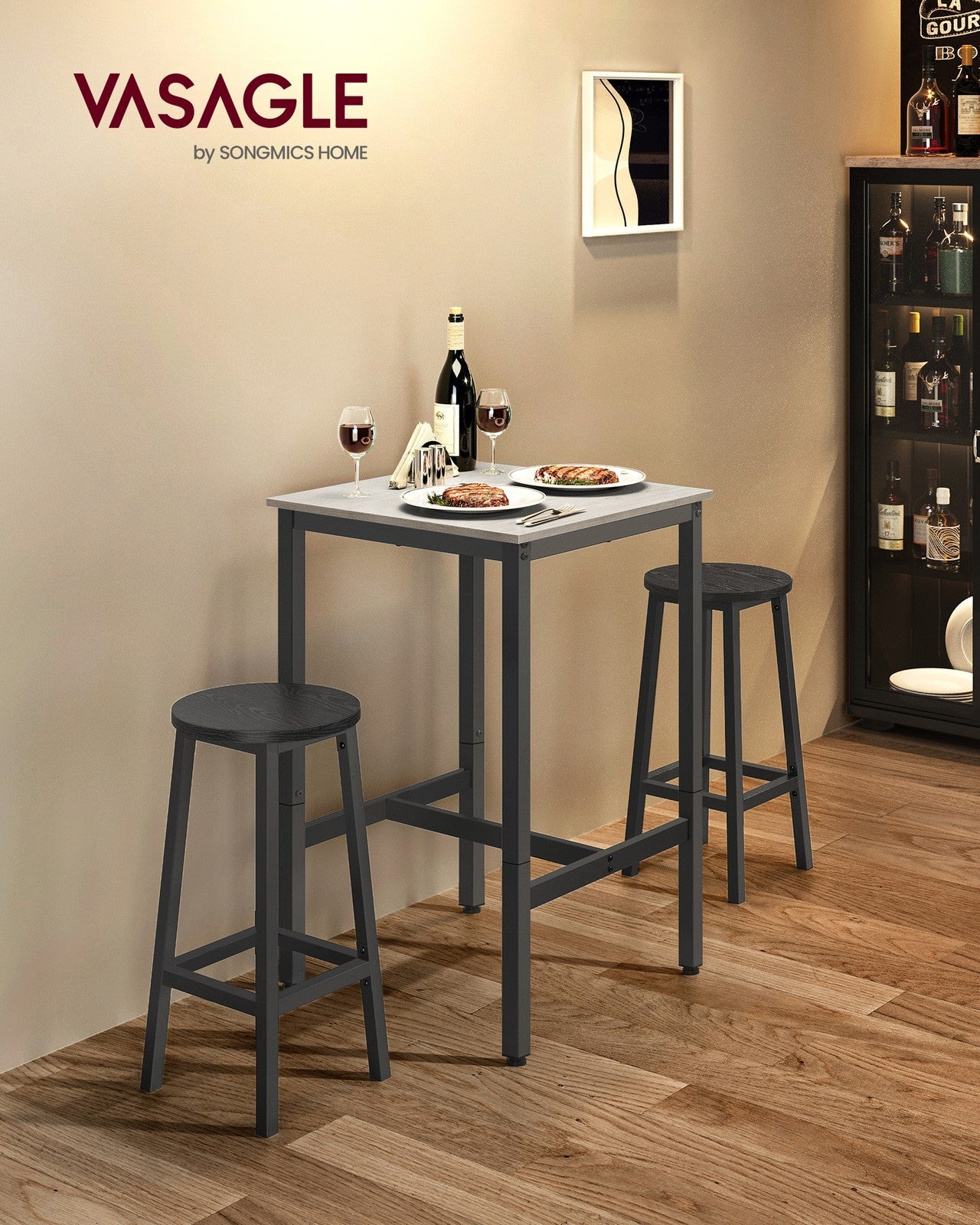 Square Bar Table – Steel – Vintage White and Black – Heavy-Duty, Easy Assembly