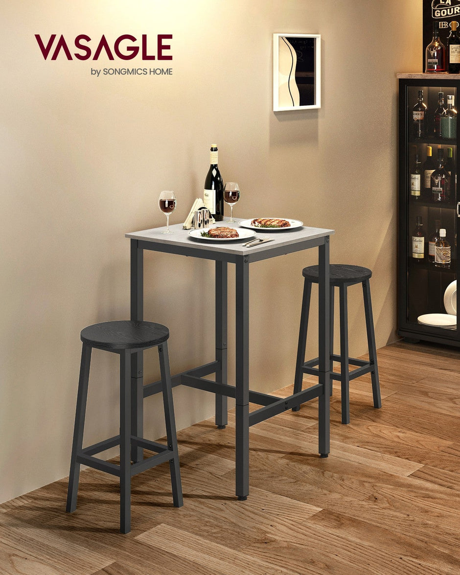 Square Bar Table – Steel – Vintage White and Black – Heavy-Duty, Easy Assembly