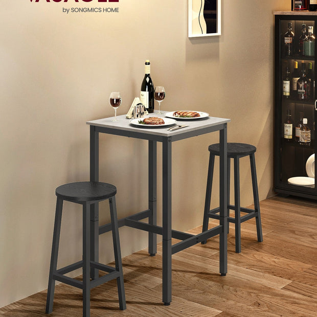 Square Bar Table – Steel – Vintage White and Black – Heavy-Duty, Easy Assembly