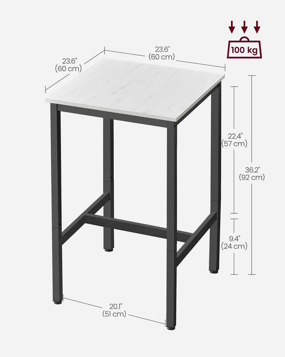 Square Bar Table – Steel – Vintage White and Black – Heavy-Duty, Easy Assembly