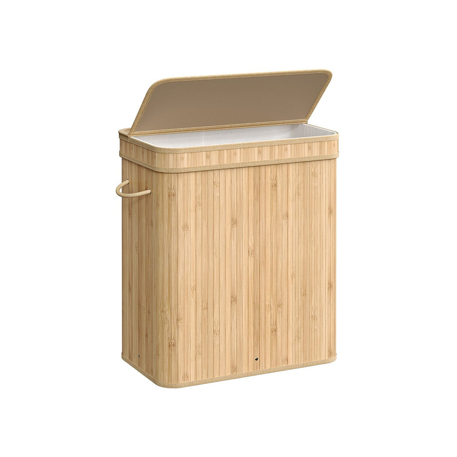 Laundry Hamper – Bamboo – Natural Grey – 100L with Lid and Handles