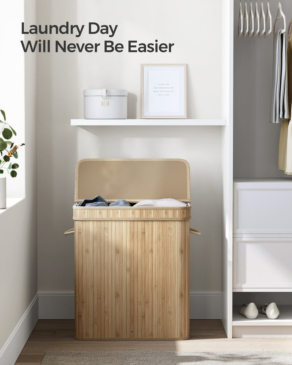 Laundry Hamper – Bamboo – Natural Grey – 100L with Lid and Handles