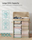 Laundry Hamper – Bamboo – Natural Grey – 100L with Lid and Handles