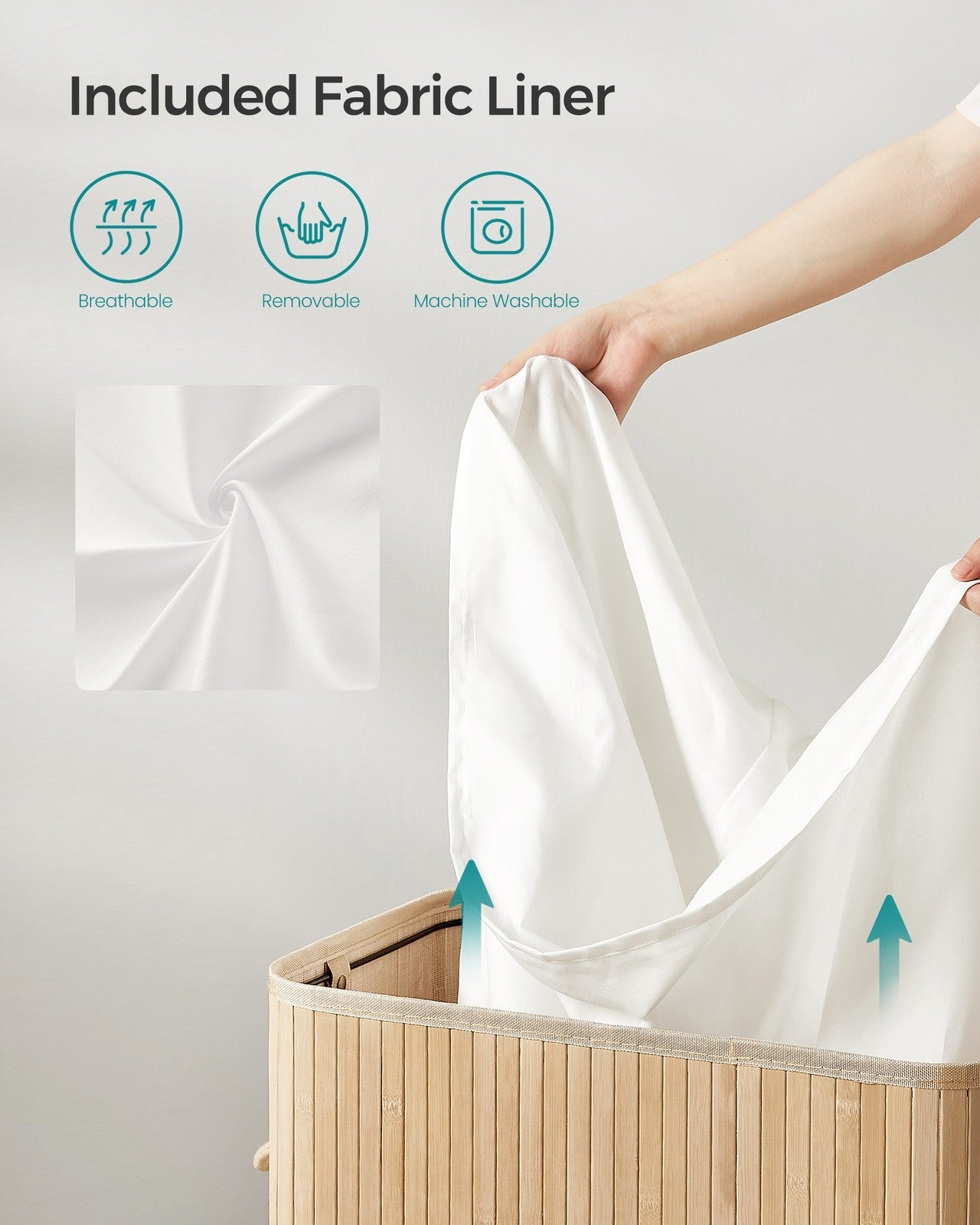 Laundry Hamper – Bamboo – Natural Grey – 100L with Lid and Handles
