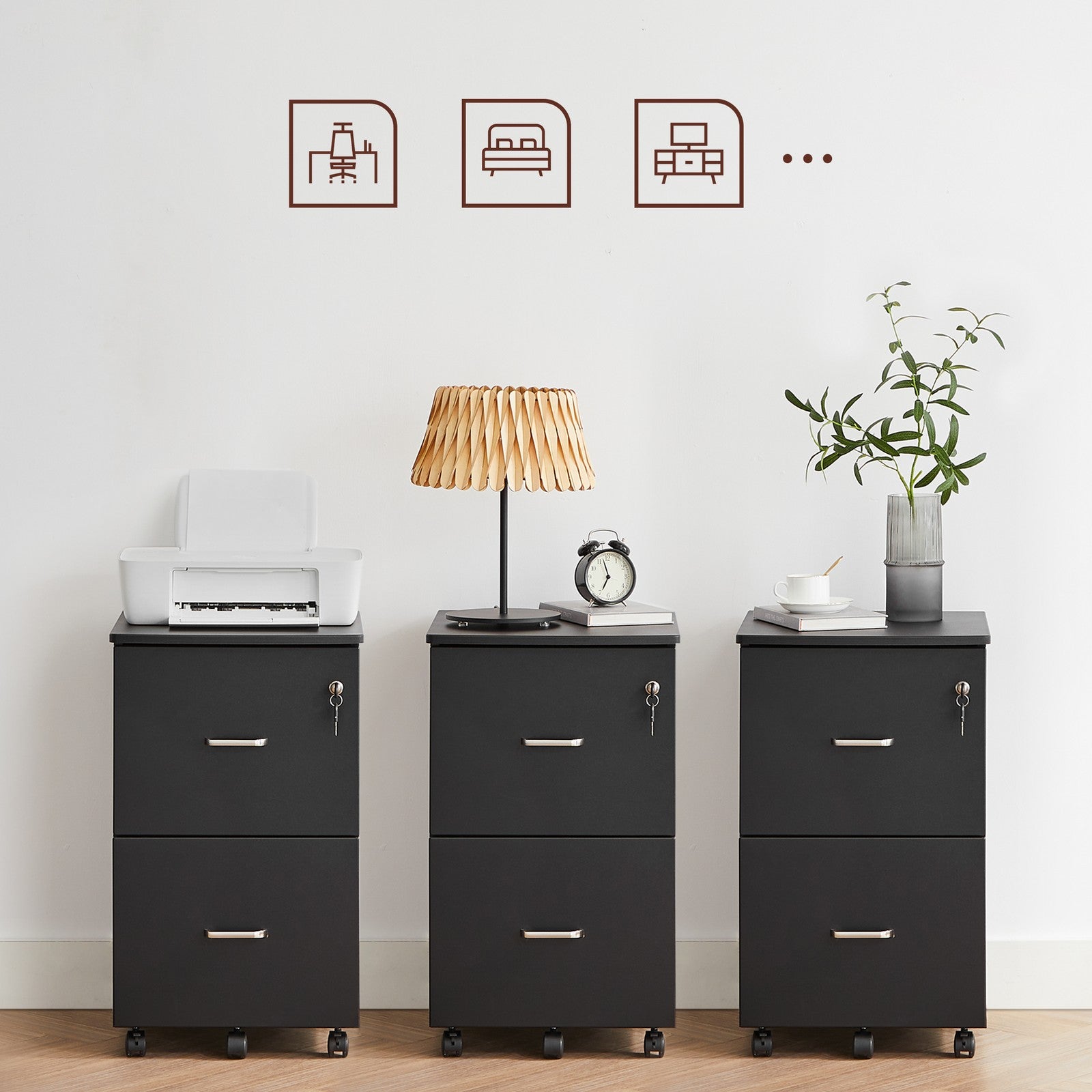 Locking File Cabinet – Metal – Black – 2 Drawers for Home Office