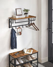 Wall Mounted Coat Rack – Metal and Wood – Vintage – With Storage Shelf and 5 Hooks