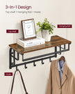 Wall Mounted Coat Rack – Metal and Wood – Vintage – With Storage Shelf and 5 Hooks