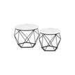 Set of 2 Round Coffee Tables – Marble – White and Ink Black – Robust Steel Frame