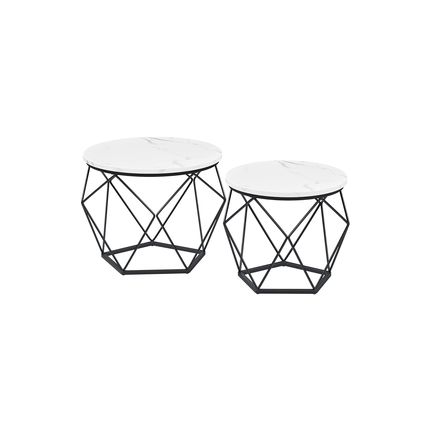 Set of 2 Round Coffee Tables – Steel – Rustic Brown & Ink Black – Robust Design for Living Room and Bedroom