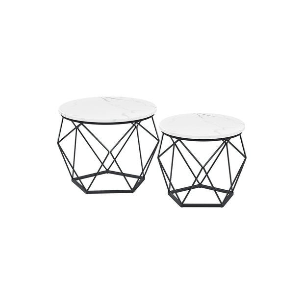 Set of 2 Round Coffee Tables – Steel – Rustic Brown & Ink Black – Robust Design for Living Room and Bedroom