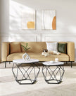 Set of 2 Round Coffee Tables – Marble – White and Ink Black – Robust Steel Frame
