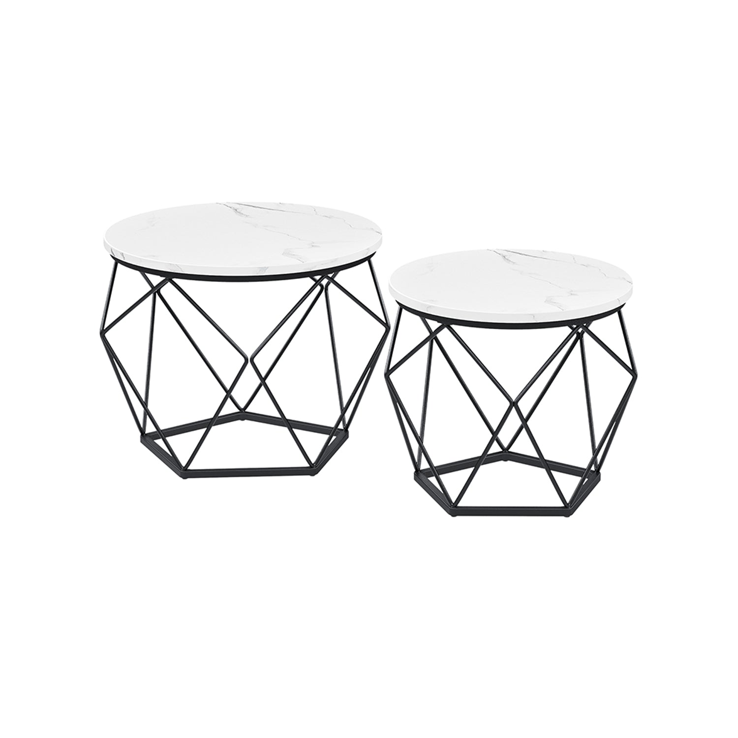 Set of 2 Round Coffee Tables – Steel – Cloud White and Ink Black – Robust Design