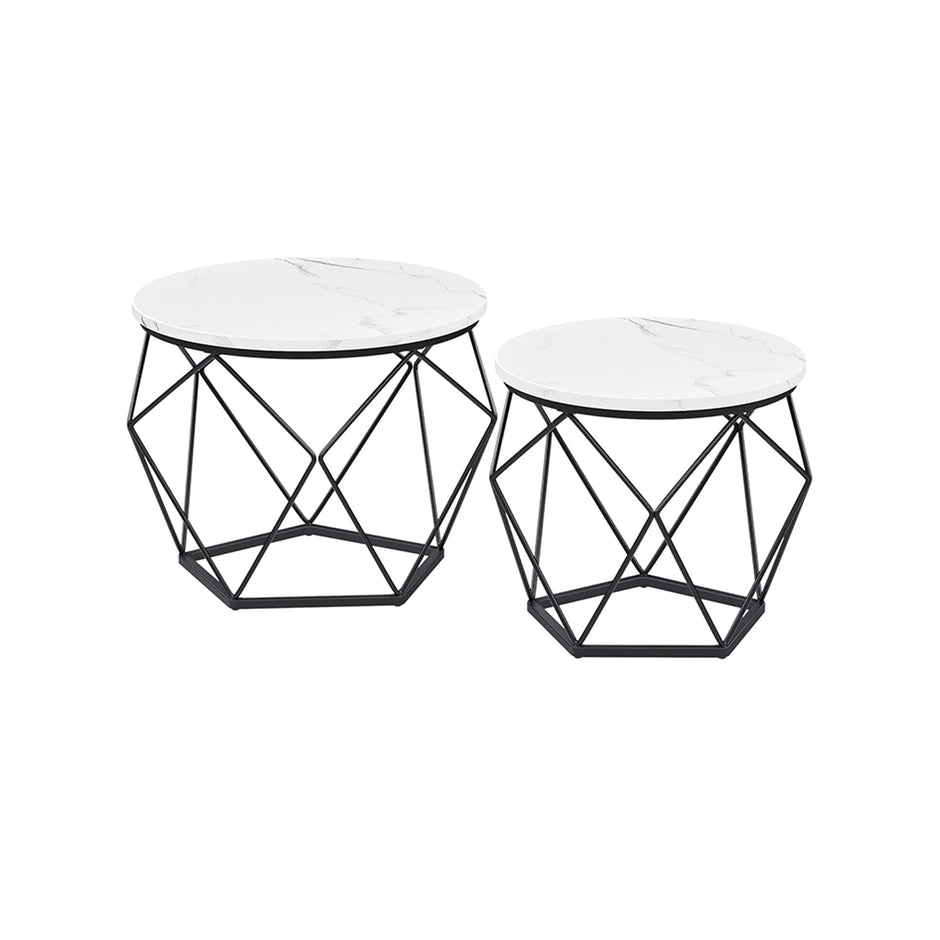 Set of 2 Round Coffee Tables – Steel – Cloud White and Ink Black – Robust Design