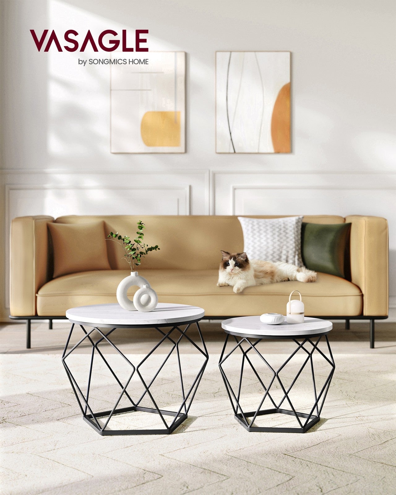 Set of 2 Round Coffee Tables – Steel – Cloud White and Ink Black – Robust Design