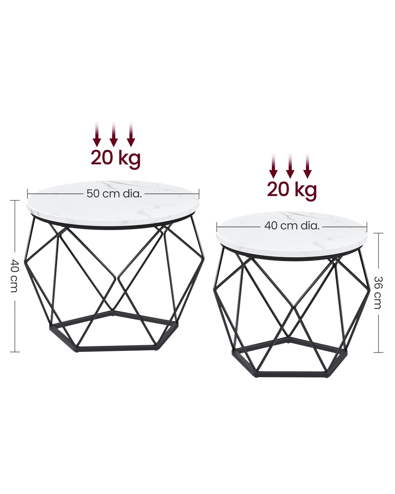 Set of 2 Round Coffee Tables – Steel – Cloud White and Ink Black – Robust Design