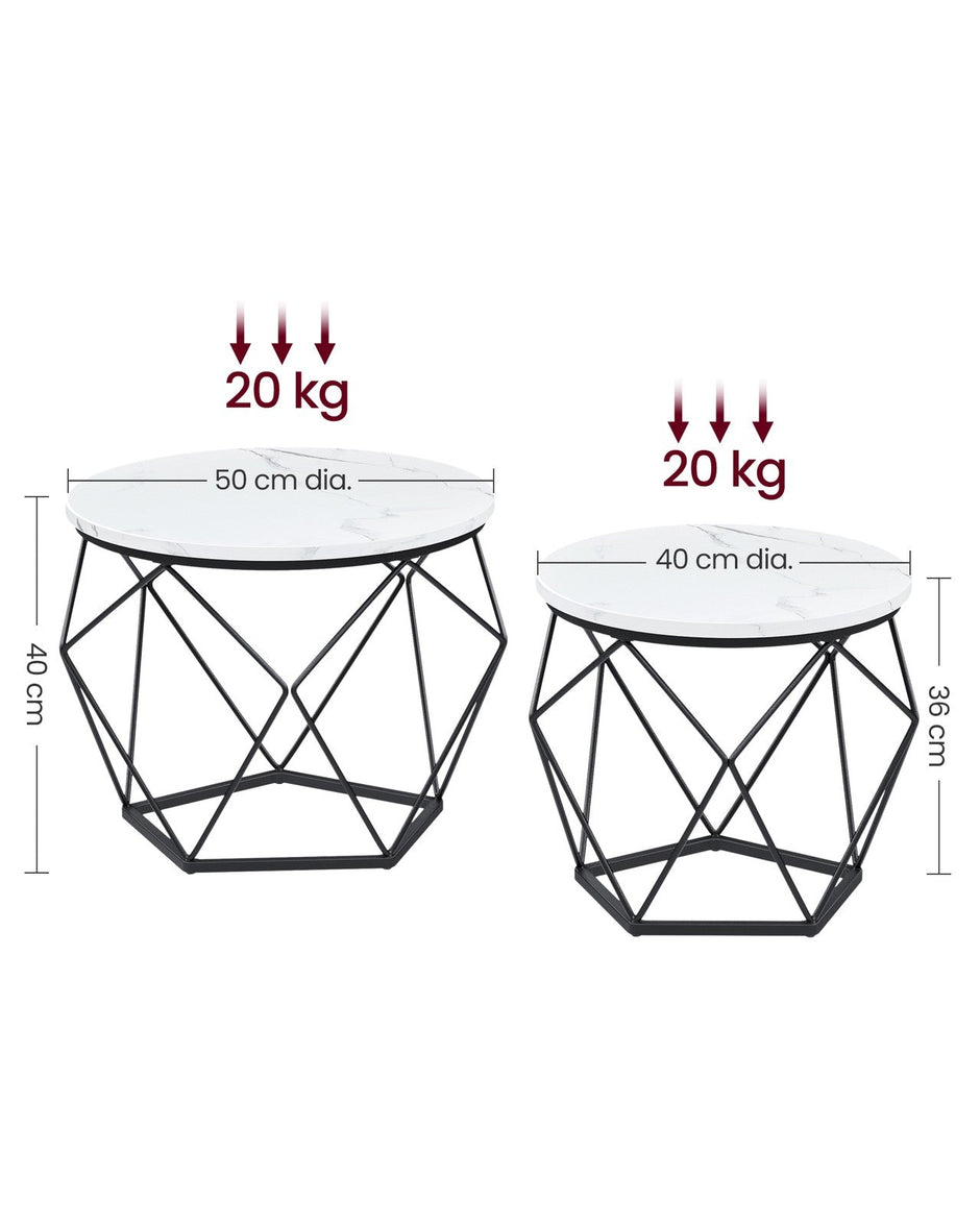 Set of 2 Round Coffee Tables – Steel – Cloud White and Ink Black – Robust Design