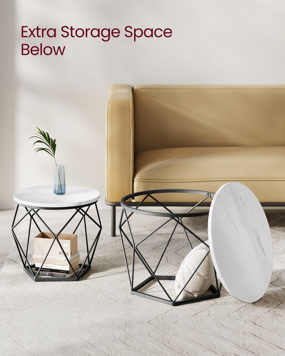 Set of 2 Round Coffee Tables – Steel – Cloud White and Ink Black – Robust Design