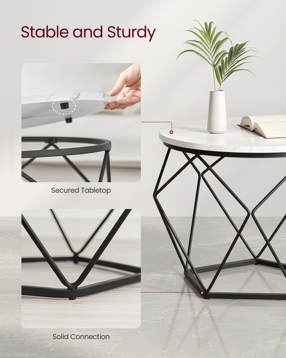Set of 2 Round Coffee Tables – Steel – Cloud White and Ink Black – Robust Design