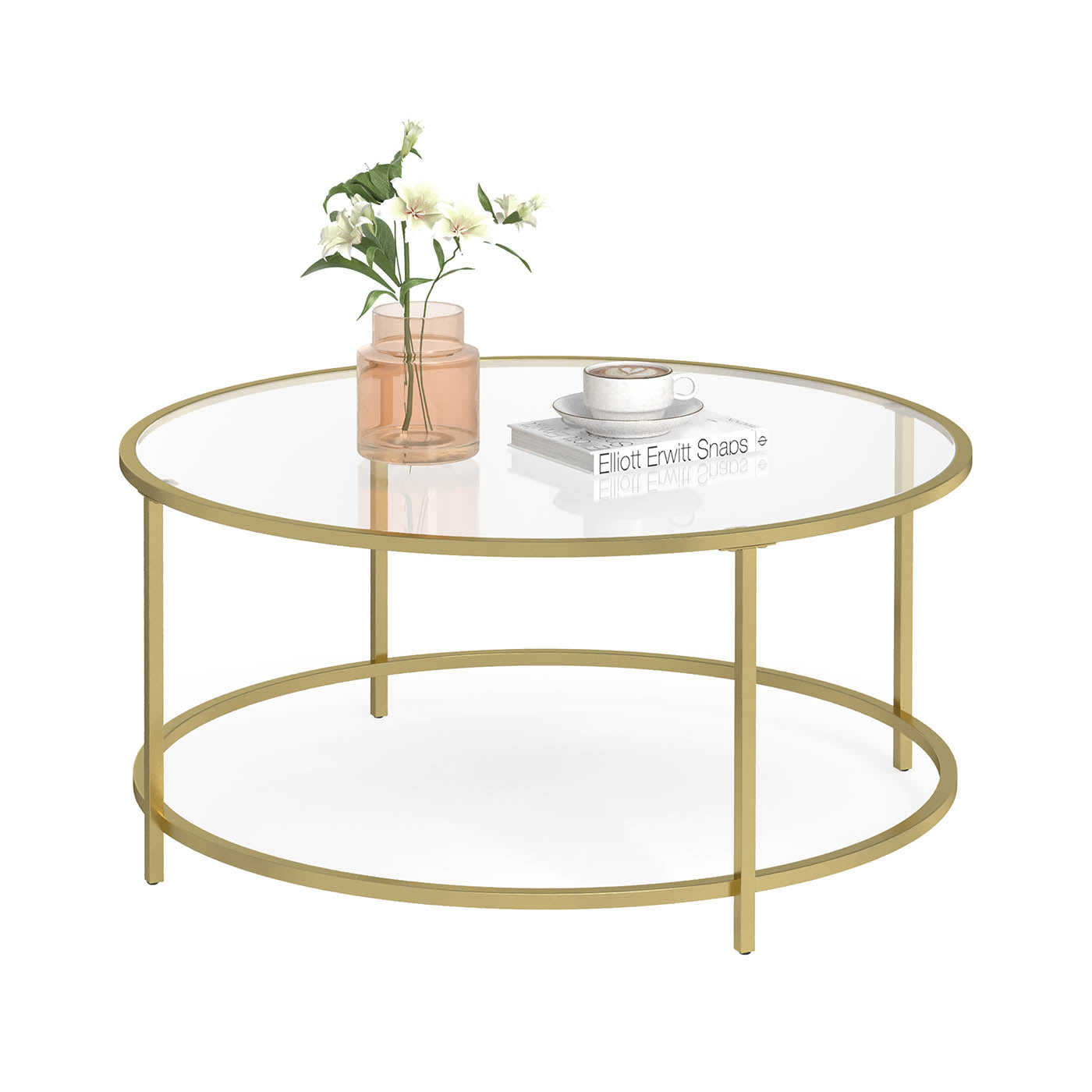 Round Coffee Table – Tempered Glass – Gold – Robust Steel Frame