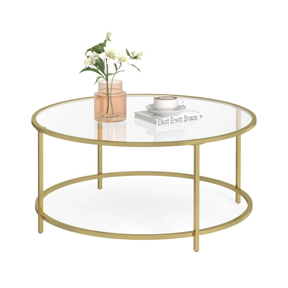 Round Coffee Table – Tempered Glass – Gold – Robust Steel Frame