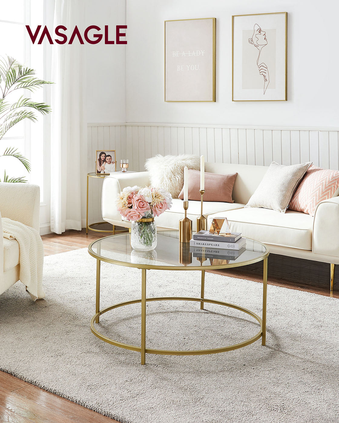 Round Coffee Table – Tempered Glass – Gold – Robust Steel Frame