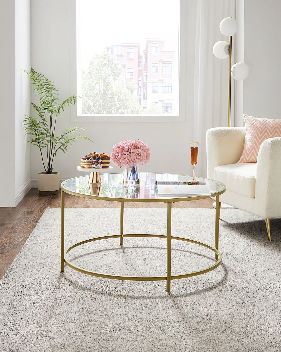Round Coffee Table – Tempered Glass – Gold – Robust Steel Frame