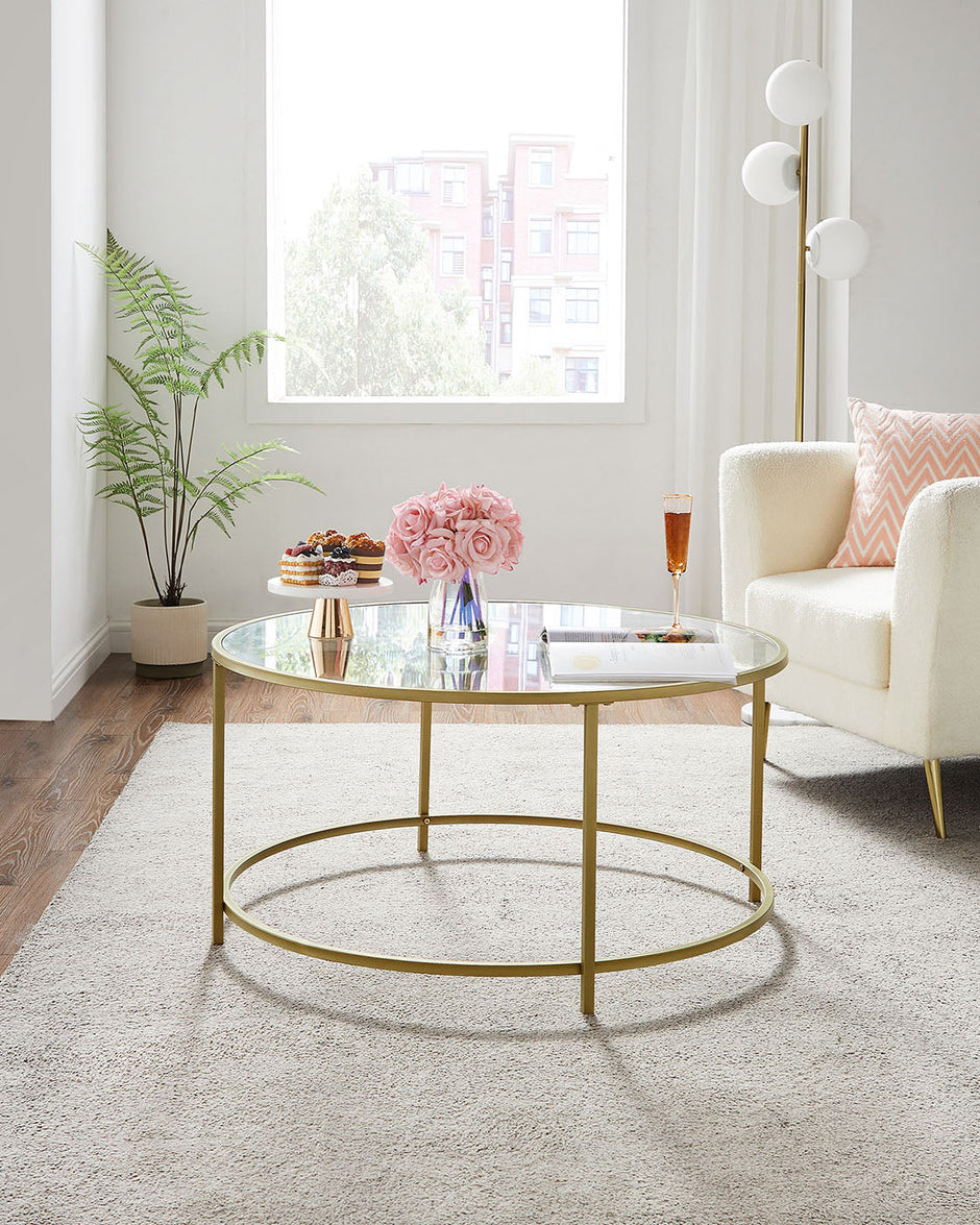 Round Coffee Table – Tempered Glass – Gold – Robust Steel Frame