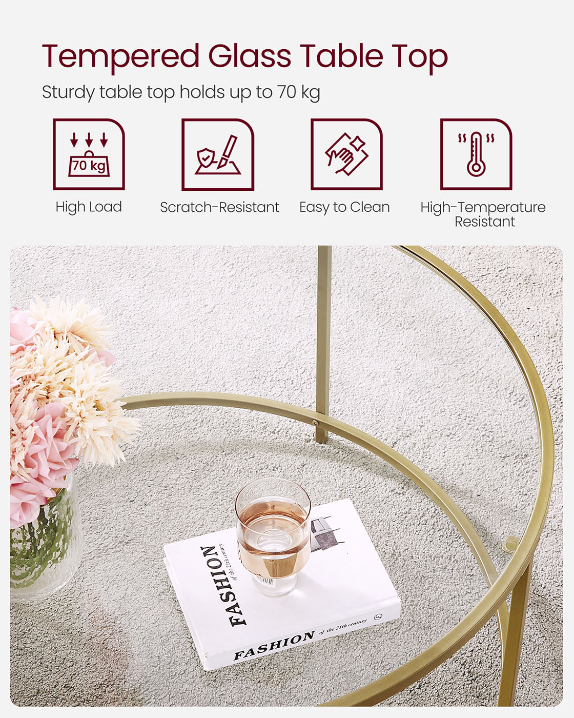 Round Coffee Table – Tempered Glass – Gold – Robust Steel Frame