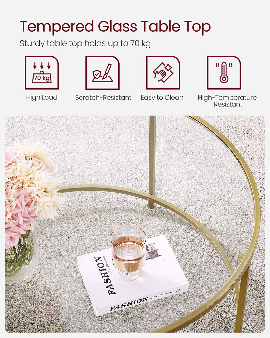 Round Coffee Table – Tempered Glass – Gold – Robust Steel Frame