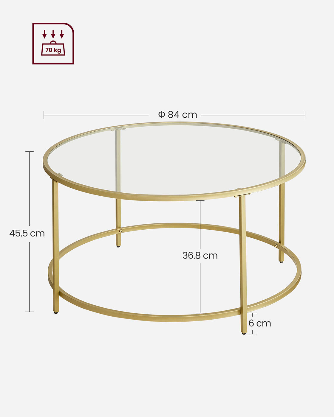 Round Coffee Table – Tempered Glass – Gold – Robust Steel Frame