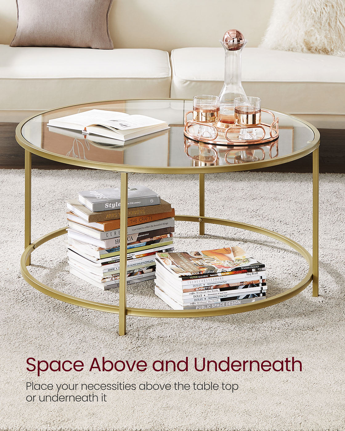 Round Coffee Table – Tempered Glass – Gold – Robust Steel Frame