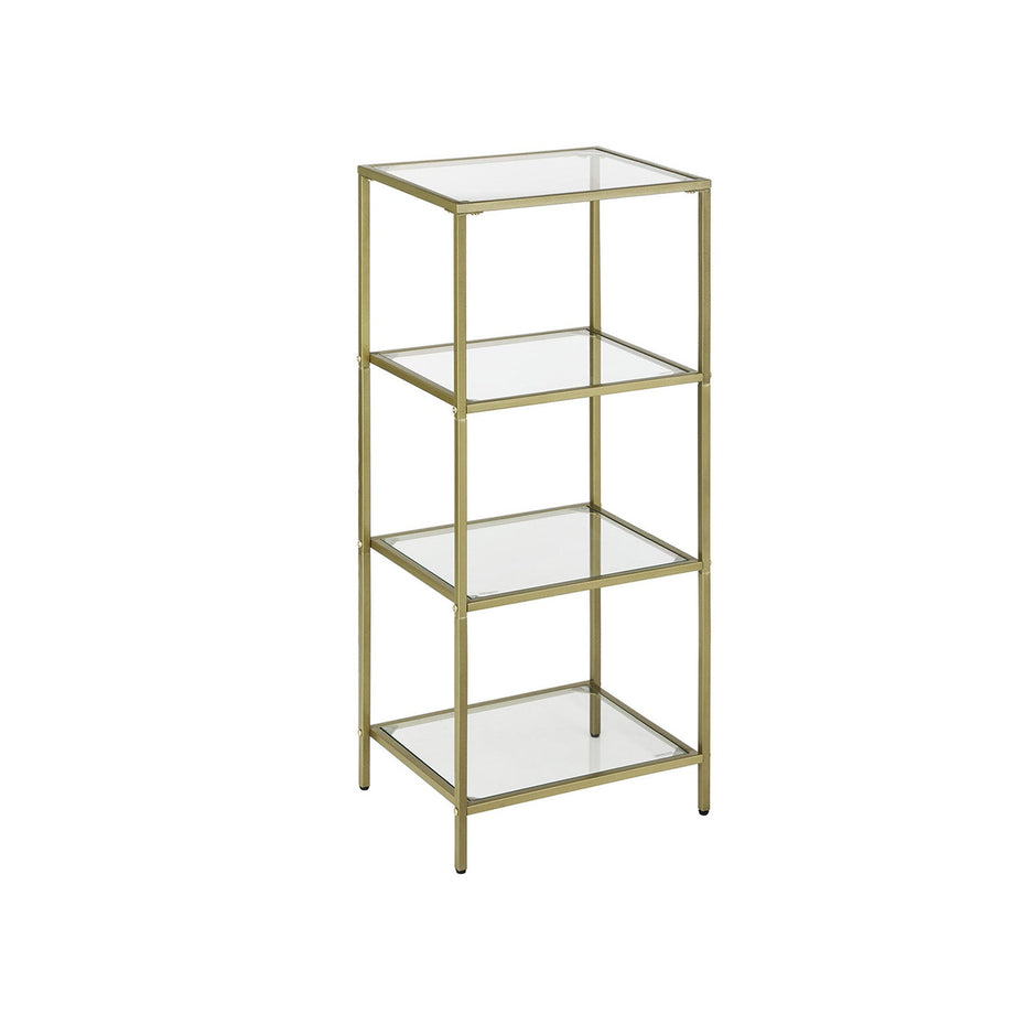 4-Tier Storage Shelf – Tempered Glass – Gold – Sturdy and Easy to Assemble