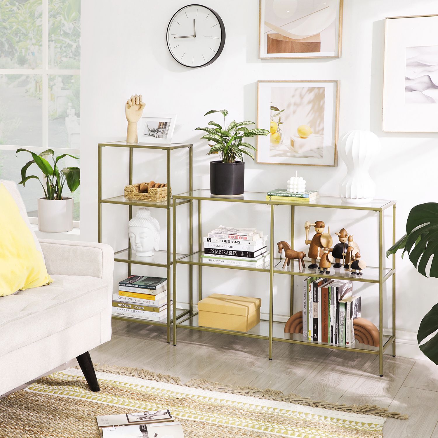 4-Tier Storage Shelf – Tempered Glass – Gold – Sturdy and Easy to Assemble