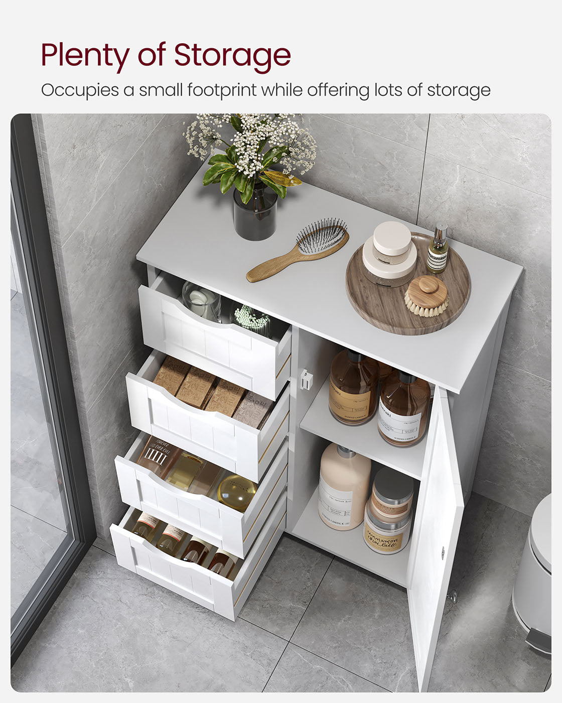 Wooden Cabinet – White – 4 Drawers and 1 Wardrobe Compartment