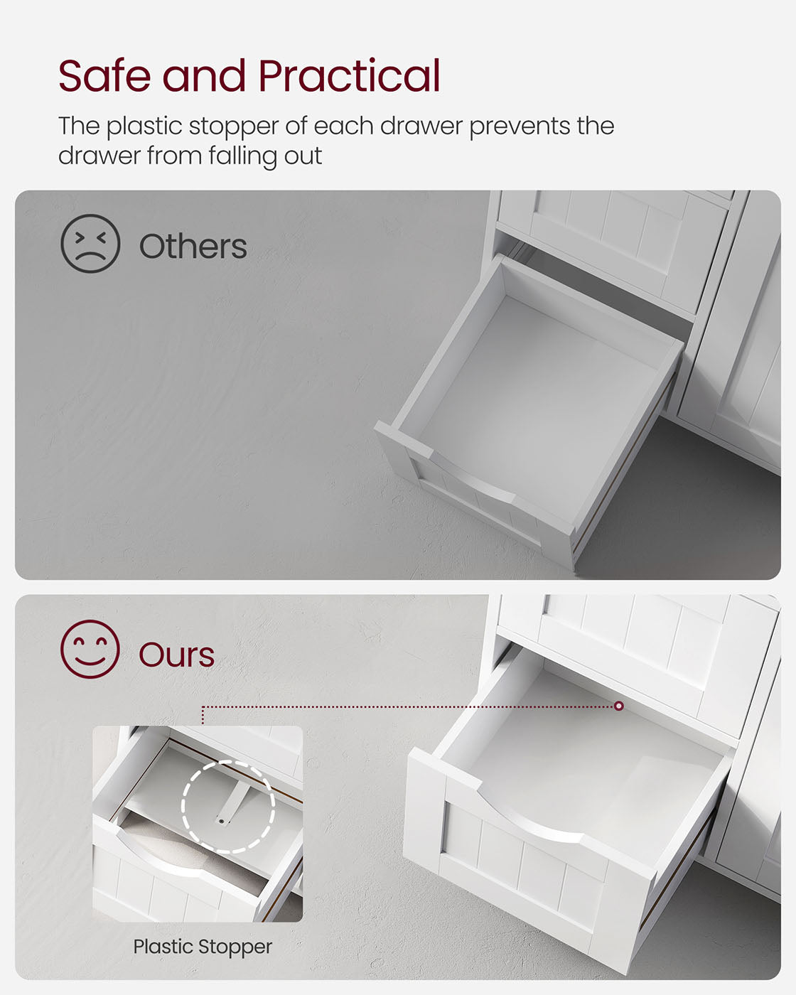 Wooden Cabinet – White – 4 Drawers and 1 Wardrobe Compartment